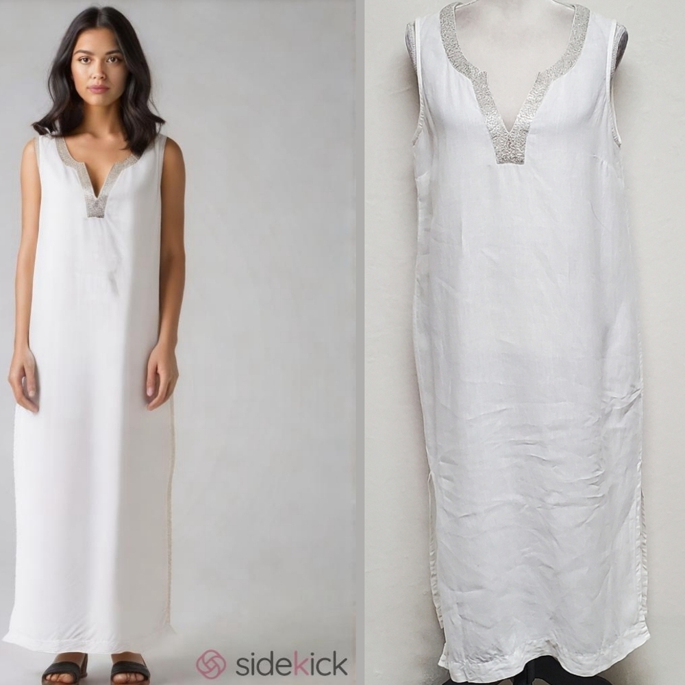 Linen White Label The White Company Knit Silver Embroidered Maxi Tank Dress